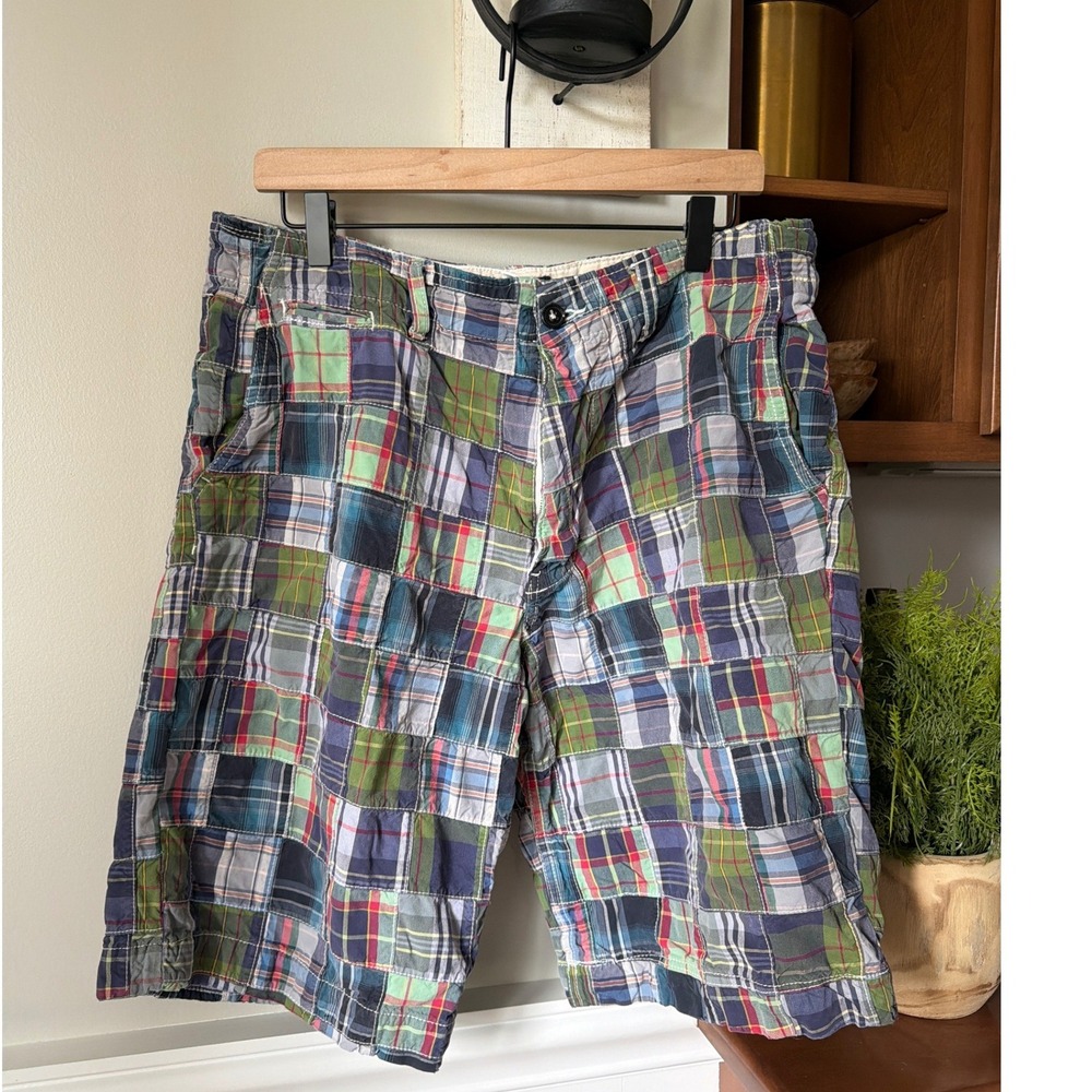 Vintage American Eagle Patchwork Plaid Cargo Shorts Men 34 Madras Preppy y2K 90s